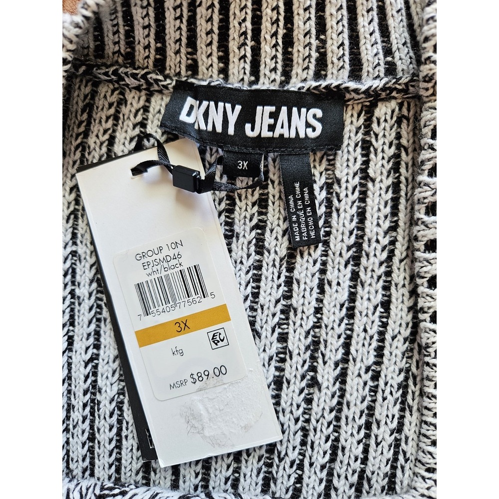 NWT DKNY Jeans Black White Knit Long Sleeve Chevron Zig Zag Pattern Sweater, +3X - Picture 3 of 7